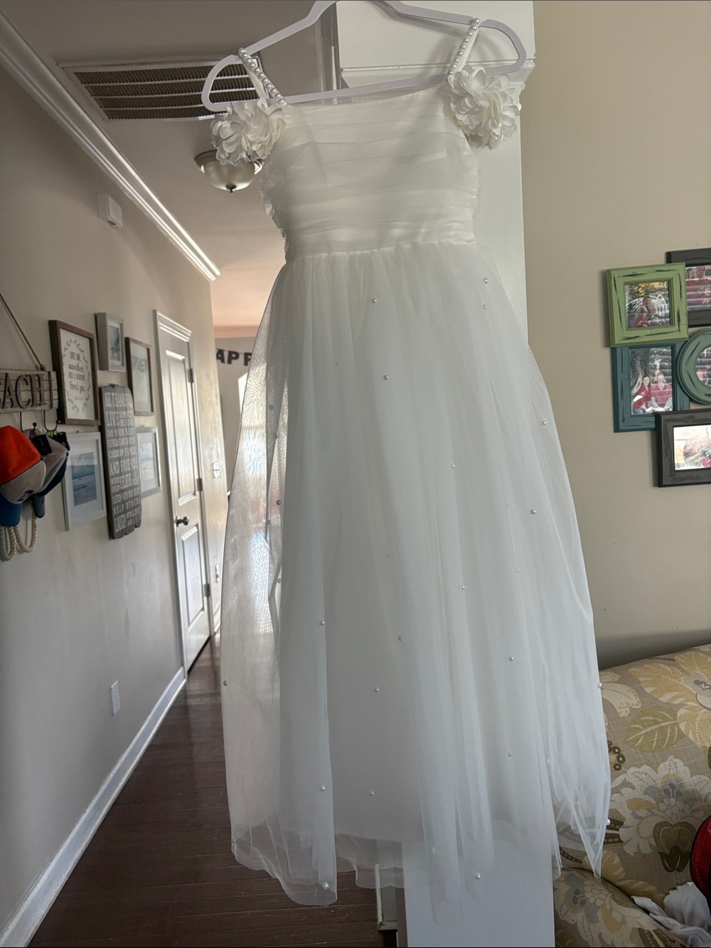 White Floral Strap Tulle Dress